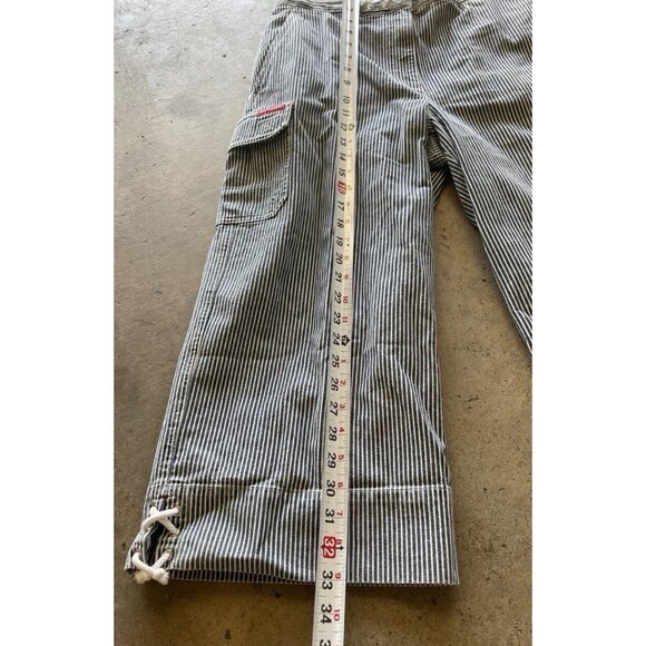 Vintage Ralph Lauren Jeans Co. Pants 12 Blue White Stripe Cropped Cargo Pockets - Picture 5 of 13